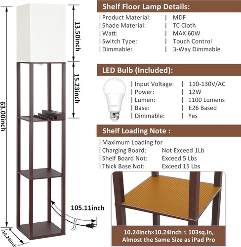 Stylish Touch Control Floor Lamp with Shelf and Dimmable Light for Living Room - Picture 10 of 10