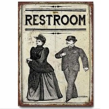 Restroom Sign Vintage Style Printed on Aluminium Sheet Metal Waterproof