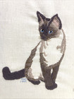 Vintage Embroidered Siamese Cat Hand Sewn 1994 signed 13” x 10” Unframed