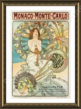 Monaco Monte Carlo by Alphonse Mucha | Framed canvas | Wall art HD paint print