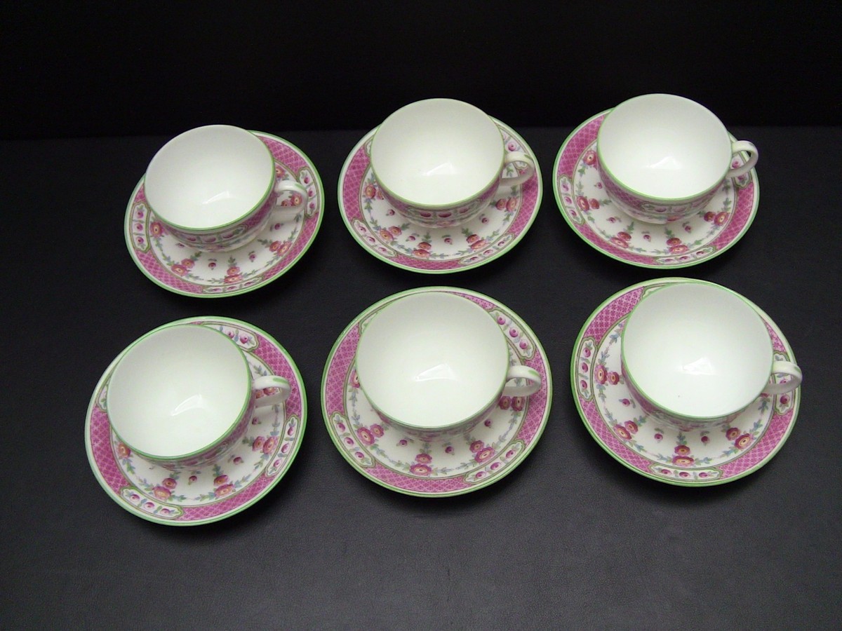 Antique Royal Doulton E8754 6 Cups & 6 Saucers- Pink Floral