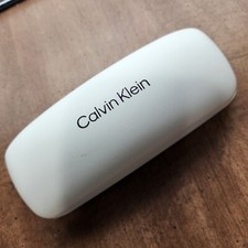 Calvin Klein white Clam shell sunglass eyeglass case unisex Faux leather
