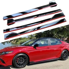 Side Skirts Extension Gloss Black w/red line for 18-24 Toyota Camry SE XSE 4pcs