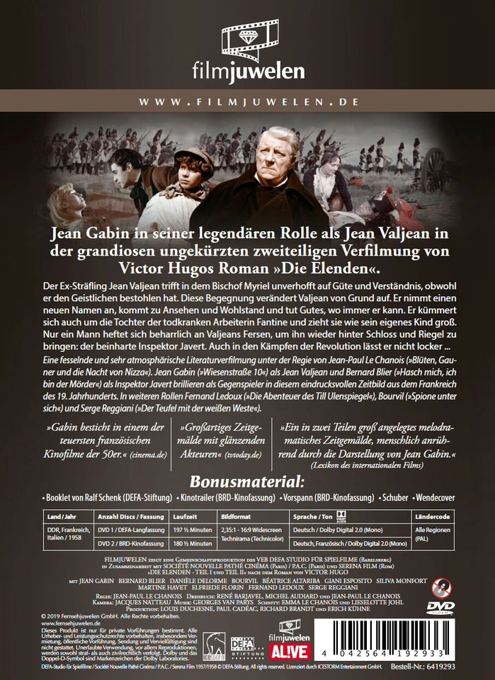Die Elenden 1-2 (1958) - Jean Gabin - Die Miserablen - DEFA Filmjuwelen [DVD] - Bild 2 von 4