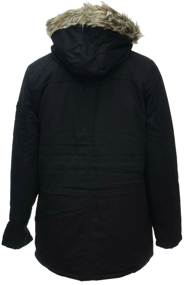 Ladies Plus Size New Black Parka Coat Long Jacket Fleece Lined Fur Trim Hood - Image 2 of 2