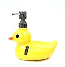 NEW HARMAN YELLOW DUCKLING,DUCK CERAMIC SOAP DISPENSER,SPONGE HOLDER,SILVER PUMP