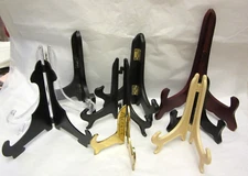 9 VTG  Display Stand 4 Wood 4 Plastic 1 Metal Plate Holder Easel Black Brown ++