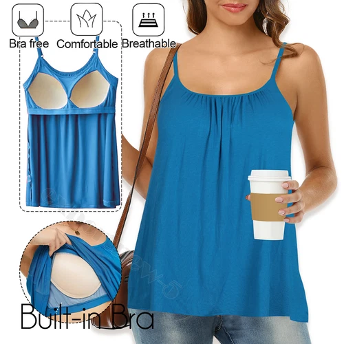 Sujetador Cosido Construido Copa Sin Mangas Camisola Camiseta Top Sujetador Blusa Relajada S-4XL - Imagen 37 de 42
