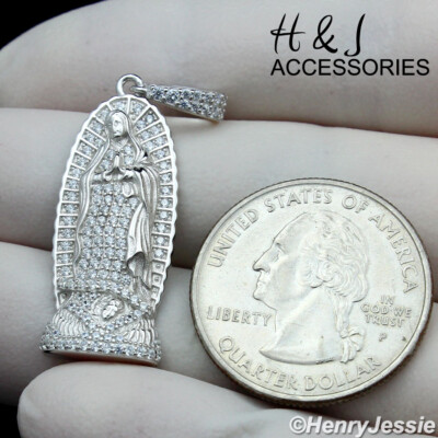 MEN 925 STERLING SILVER ICY BLING CZ VIRGIN MARY MOTHER OF JESUS ...