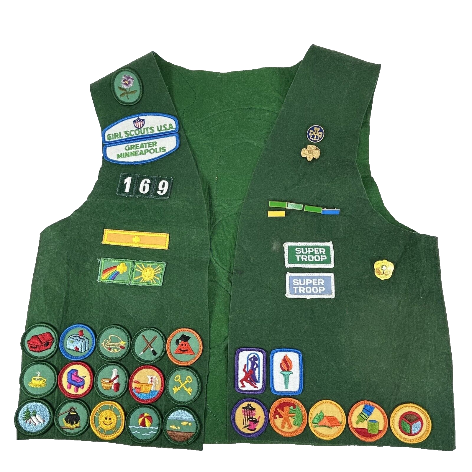 Vintage Girl Scout Vest With Iron-on Badges Patches and Pins [MS]