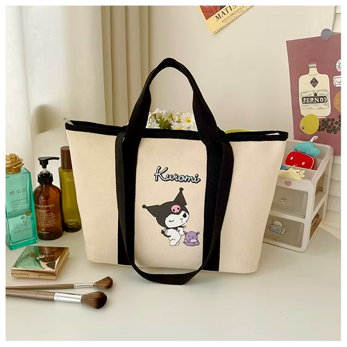 Sanrio Kuromi Large Logo Tote Bag Genuine Classic Daily Black Trim Shoulder Bag - Picture 20 of 24