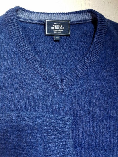 lewis mens jumper sweater blue v neck m merino wool cashmere