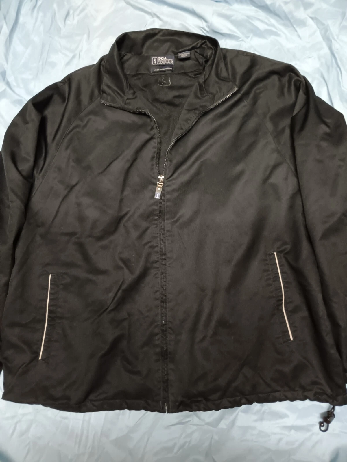 PGA Tour Jacket Men's Large Black Full Zip Polyester Golf Golfing Waterproof