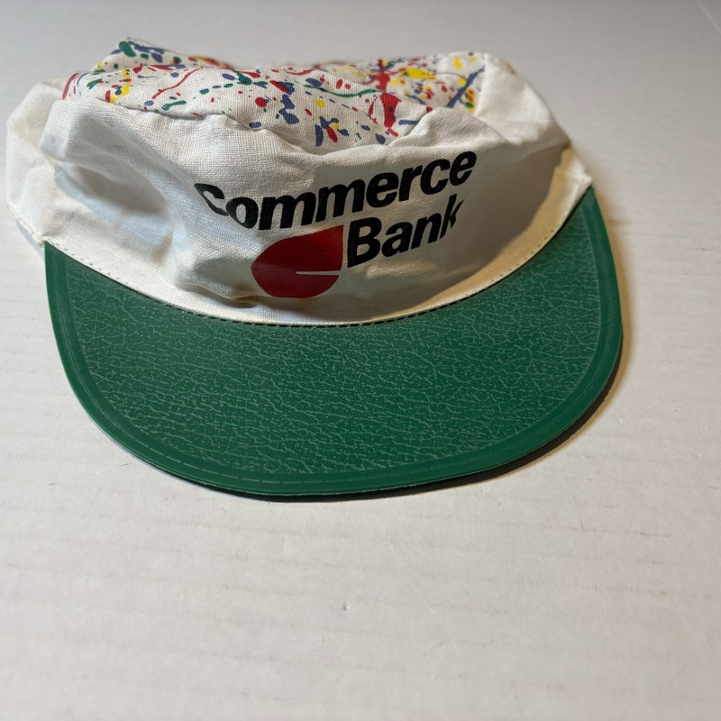 Vtg 90s Paint Splatter Print Commerce Bank Hat A2618