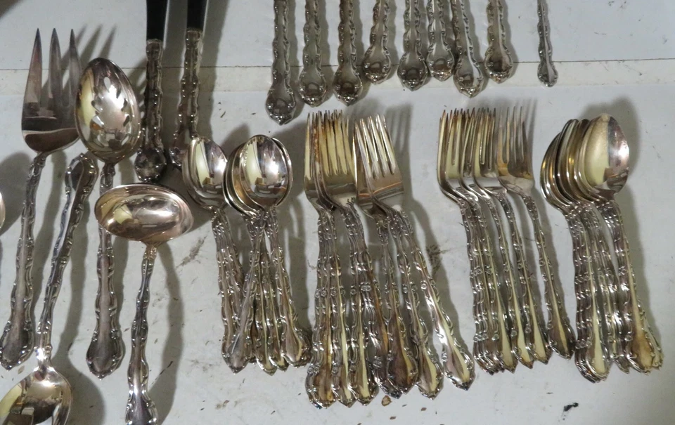 TOWLE 1968 Silverplate Londonderry 8 Lugar Setting & Serving Lote 48 Piezas 1968 Foto 3 de 4