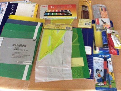 Set für Schule: Malkasten, Base Ball Patronenroller, Pinsel, Fineliner u.v.a.