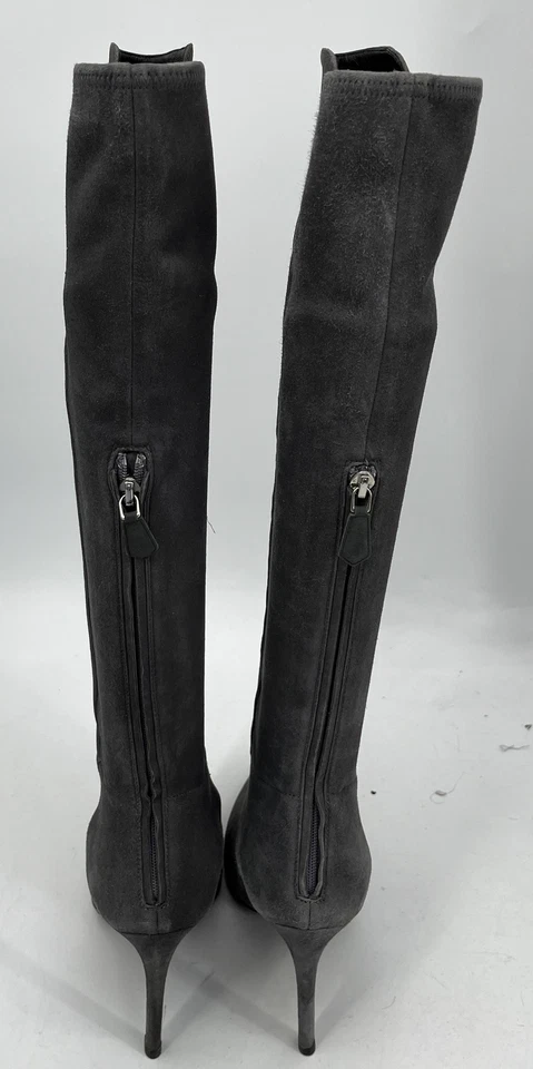 Bota de aguja Prada gris gamuza sin cordones punta hasta la rodilla talla 39,5 Foto 4 de 4