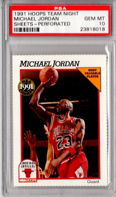 PSA 10 MICHAEL JORDAN 1991-92 Hoops Team Night Sheets Perforated