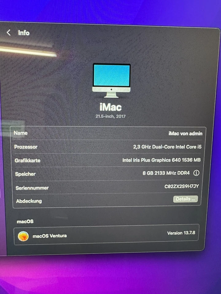 Apple iMac 21,5 Zoll Intel Core i5 2,3 GHz 8 GB RAM 1 TB HDD 2017 - Bild 3 von 4