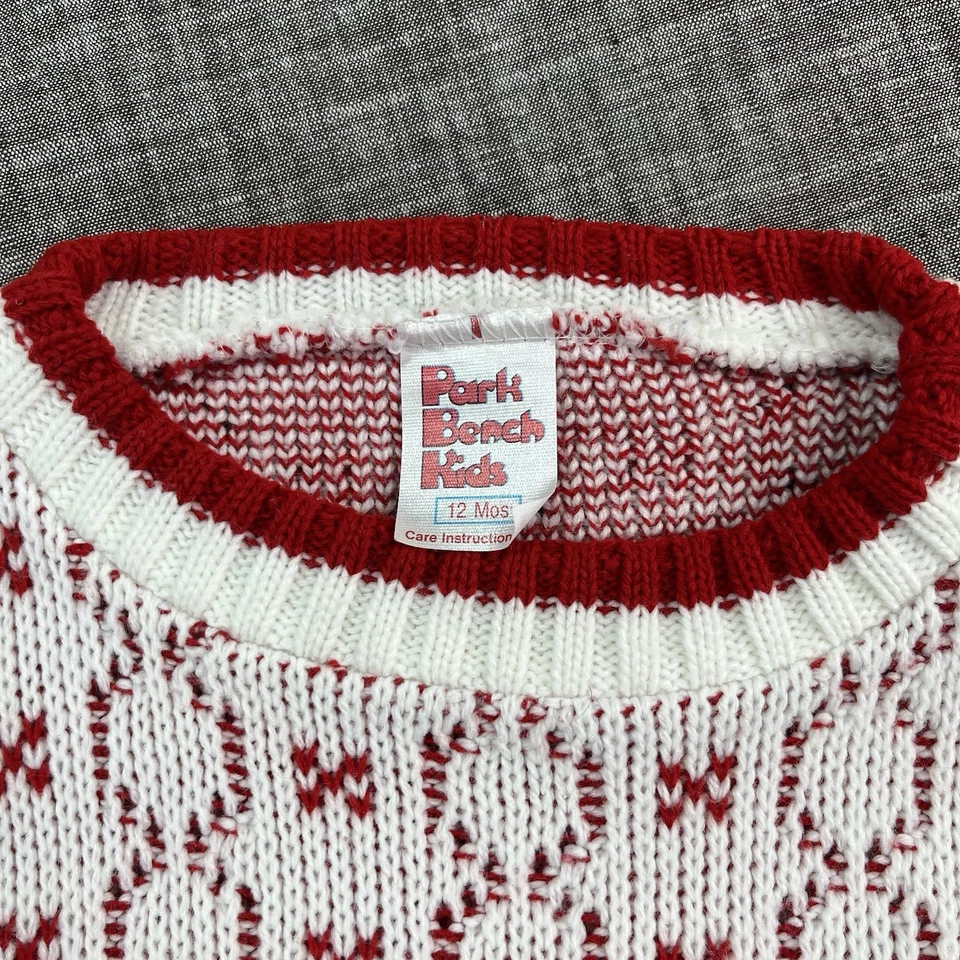 Conjunto de pantalones suéter de pana tejido vintage Baby Park Bench niños 12 M rojo vacaciones Foto 3 de 4