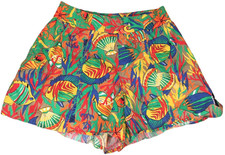 Vintage 1980s Sakura Sport Shorts Tropical Fish Print Red Yellow 100 Cotton M