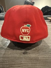 Custom New York Yankees Red Apple Fitted Hat Size 7 1/2