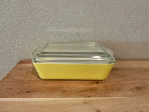 Vintage Pyrex Yellow 503-B Refrigerator Casserole Baking Dish w/Clear Glass Lid