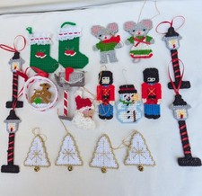 Lot of 18 Vintage Handcrafted Needlepoint Plastic Canvas Christmas Ornaments