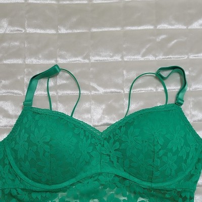 PINK Green Floral Lace Wireless Bralette Hook & Eye Adjustable Straps XL