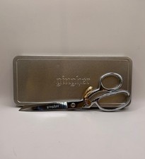 Gingher Vintage Chrome Scissors w/ Gold Guard and Metal Box Made In Italy 8"