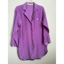Victoria's Secret Vintage Purple Satin Sleep Shirt Button Down Nightgown Small