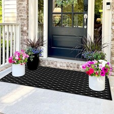 Front Porch Rug Black Boho Outdoor Rug 23.6" x 51.2" Door Mat Cotton Hand Wov...
