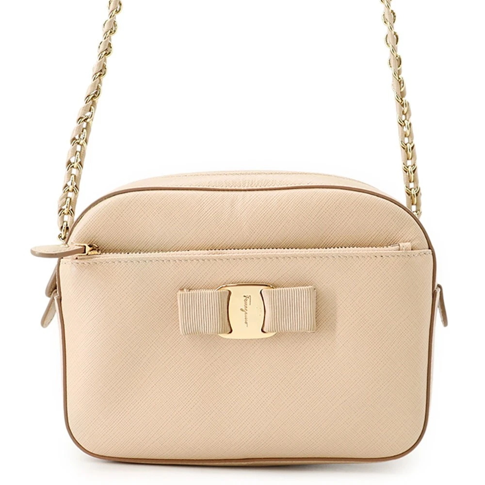 Ferragamo — Ferragamo Vara Ribbon Shoulder Bag Leather Beige