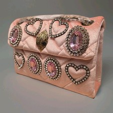 Kurt Geiger Mini Kensington Velvet Pale Punk Large Crystal Embellished RRP £199
