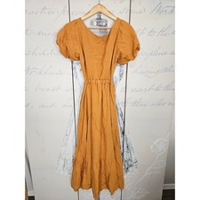 ASTR the Label Camel Linen Blend Puff Sleeve Open Back Dress Large