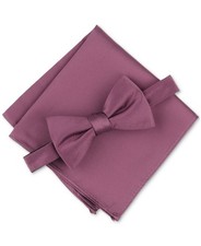 Alfani Mens Textured Bow Tie  Pocket Square Set Red Faded Rose