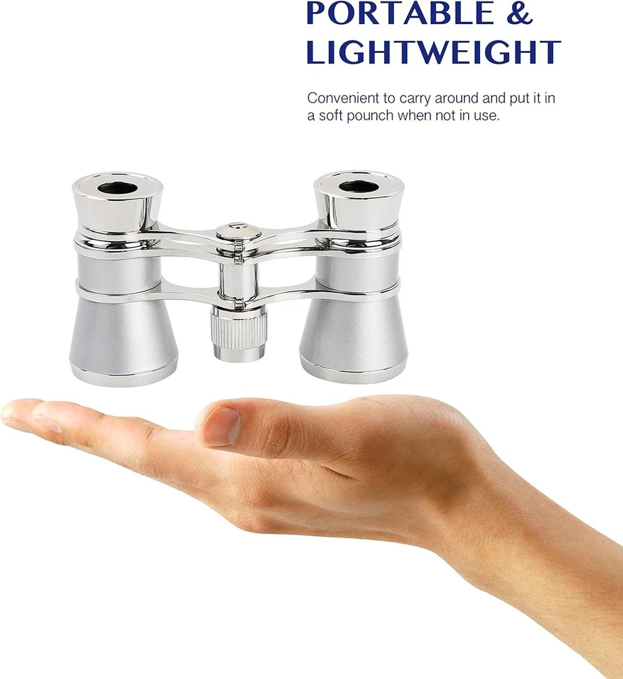 Hochwertiges 3x25 Fernglas für Opera und Pferderennen – Tragbare Optik in Silber - Bild 4 von 4