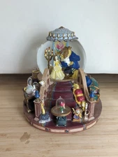 Disney Beauty and The Beast Music Snow Globe Fireplace Plays Music Lights Up