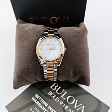 Bulova Surveyor 98p207 Mother Of Pearl White Dial Rose Gold Womens 31mm Watch