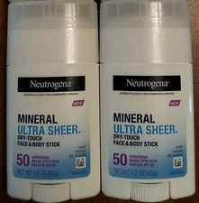 Lot Of 2 Neutrogena Ultra Sheer Sunscreen Stick SPF 50 - 1.5oz