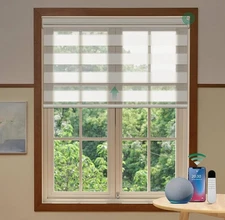 Allesin Motorized Zebra Blind for Windows Remote Control White 34"W x 72”H 1837G