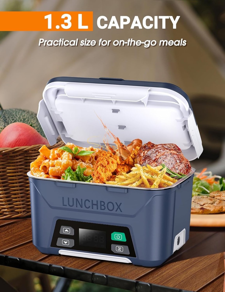 Rechargeable Heated Lunch Box for Men, 1.3L Cordless Electric Blue