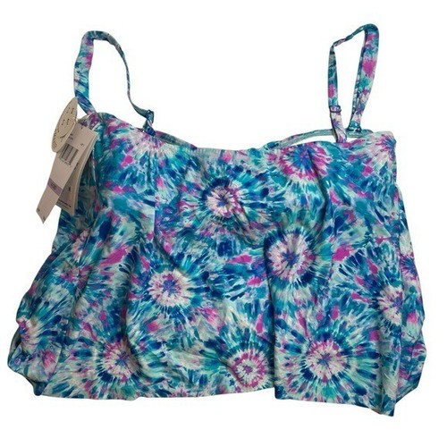 Contours by Coco Reef Clarity Draped Tankini Top Blue Purple Tie Dye 14 38D New - Picture 8 of 10