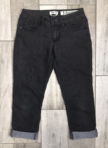 Indigo Rein Crop Stretch Jeans Womens Size 3 / 4 Black Denim Low Rise 26X21 - Picture 2 of 7