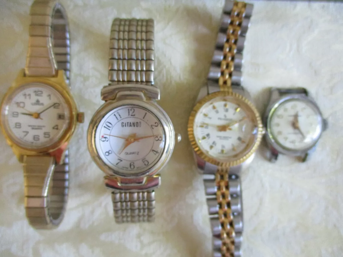 Lot of 4 Vintage Ladies Wrist Watches Montre Luxe Peugeot Lorus