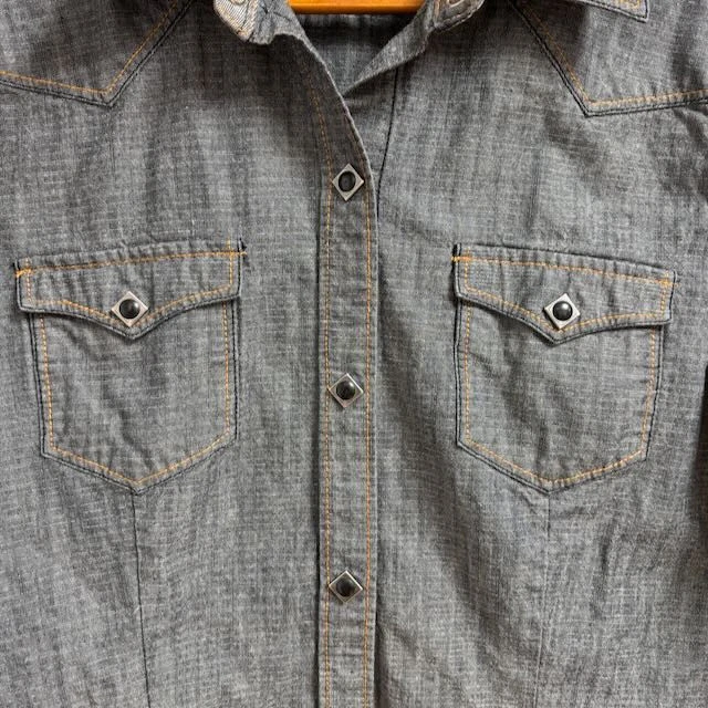 Camisa Stetson Mujer Manga Larga Talla M A Presión Tachonada Gris Vaquera Rodeo Western Foto 4 de 4