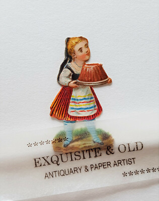 um 1900 Mädchen Gugelhupf Kuchen Victorian Glanzbild Prägedruck Luxuspapier