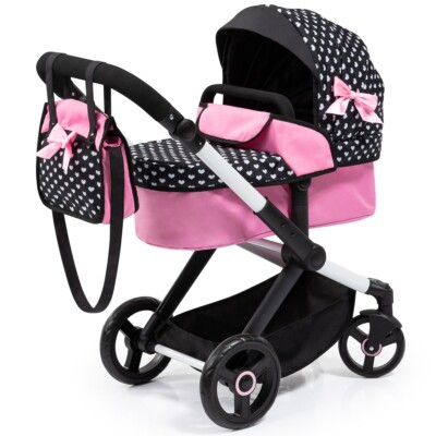 Bayer Design Kombi-Puppenwagen Xeo Herzchen schwarz rosa TOP