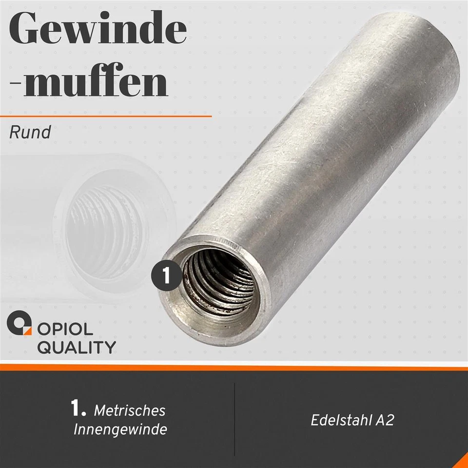 Gewindemuffen M6 M8 M10 M12 Rund Verbindungsmutter Langmutter Edelstahl V2A - Bild 2 von 4