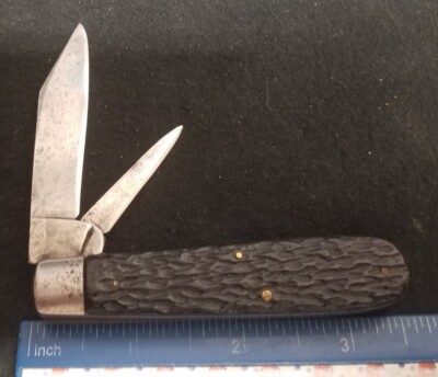 Syracuse Knife Co. Bearhead Jack Knife, 1930s, Jig Black Composite